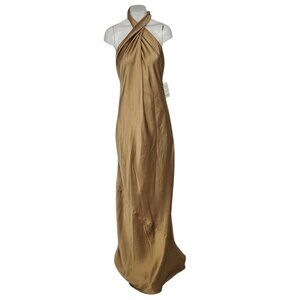 Show Me Your Mumu Jasmine Halter Maxi Dress, Satin, Gold, Size Medium